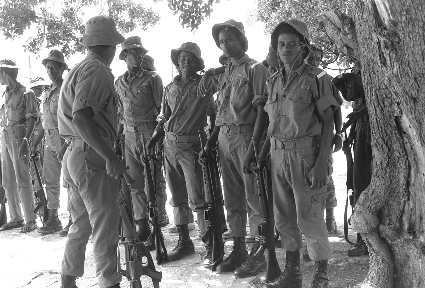 NEWLY ENLISTED ETHIOPIAN IMIGRANT BOYS ON PARADE AT GADNA (YOUTH BATTALION) CAMP IN THE NORTH. Photo: Nati Harnik, GPO